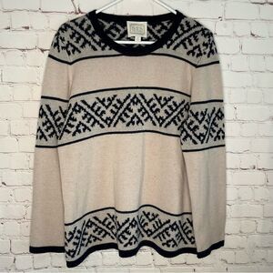 Vtg Sail to Sable Women Size XL cashmere/wool‎ blend sweater Cream/ navy Tribal